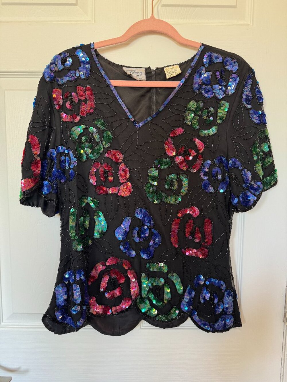 Vintage Stenay Sequin Beaded 100% Silk Blouse Size Large